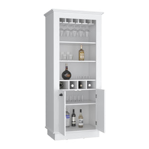 English Elm Lafayette Elegant Bar Cabinet with 4-Bottle Wine Rack, 10-Glass Holder and Spacious Dual-Door Storage White 33 L x 27 W x 5 H B070S00329
