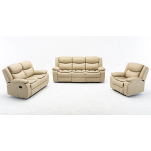 English Elm 1+2+3 Leather reclining sectional set with pocket springs, pillow-top arms, storage, solid frame comfort Cream W791S00004