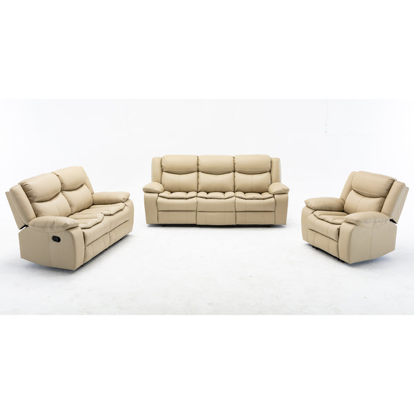 English Elm 1+2+3 Leather reclining sectional set with pocket springs, pillow-top arms, storage, solid frame comfort Cream W791S00004