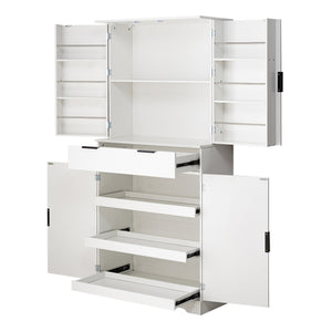 English Elm 72" Fluted Kitchen Pantry Cabinet with Anti-Tilt Stabilizers, Triple-Fold Hinges, Spice Door Racks and Deep Storage White W2917P294978