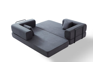 English Elm Convertible Corduroy Sleeper Sofa Bed with Cylindrical Pillow, 3-Seat Folding Floor Couch, Grey W1960P339707