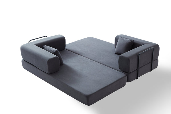 English Elm Convertible Corduroy Sleeper Sofa Bed with Cylindrical Pillow, 3-Seat Folding Floor Couch, Grey W1960P339707