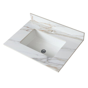 English Elm 31 Inch Marble Vanity Top With Undermount Sink, 4" Backsplash, Easy-Care Carrara Finish For Luxury W2699P192439
