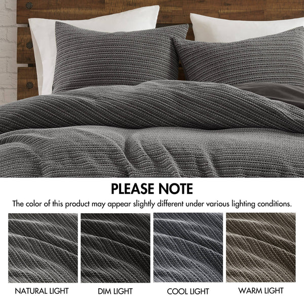 English Elm 3PCS Waffle Washed Comforter Set Full/Queen with Breathable 100% Cotton Face and Plush 270G Fill Charcoal 11.5 L x 9.5 W x 8 H B035P341120