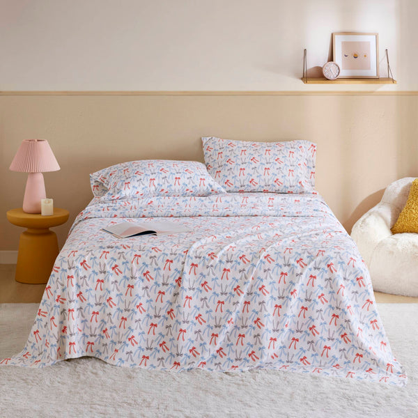 JLA Home Intelligent Design - 100% Cotton Flannel Sheet Set – Ultra-Soft 135gsm Pigment Print for Warmth, Breathable Comfort & Lasting Color Happy Bows ID20-2500
