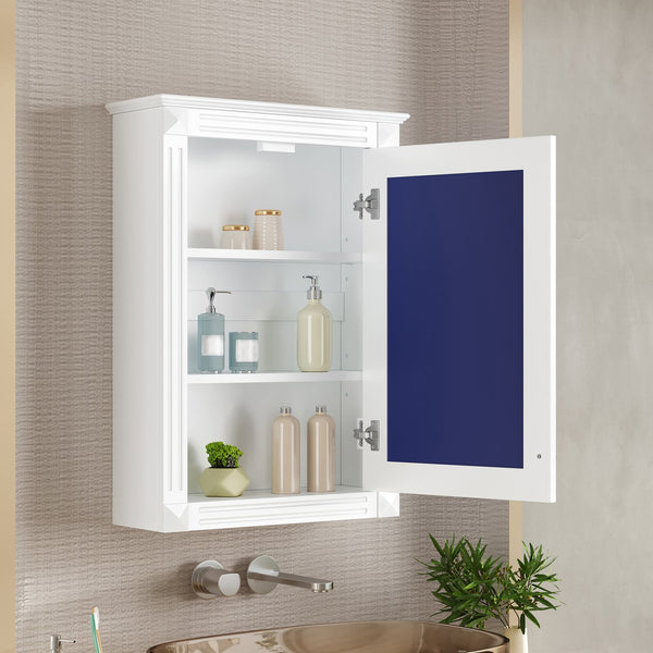 English Elm 20" Medicine Cabinet with Mirror — Space-Saving Wall-Mounted Bathroom Storage with Adjustable Shelf, Modern Carved Design White N710P317680K