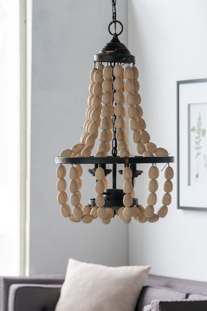 English Elm D18.9x33.1" Beaded Wood Iron 4-light Chandelier Bohemian Foyer Dining Statement Fixture W2078P411232