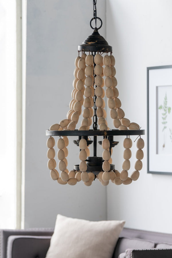 English Elm D18.9x33.1" Beaded Wood Iron 4-light Chandelier Bohemian Foyer Dining Statement Fixture W2078P411232