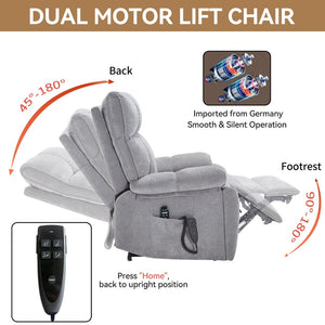 English Elm Beige Chenille Power Lift Recliner Dual Motor Massage Heat 350 Lb Capacity Gray W1803P264031