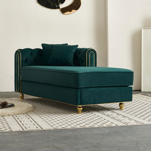 English Elm 66.9''W Velvet Chaise Lounge with Tufted Back and Gold Trim, Luxury Modern Sofa for Living Room Green W579P224636