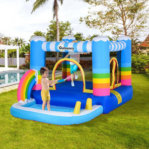English Elm Outsunny Kids Inflatable Castle with Trampoline Pool and Blower for Backyard Fun W2225P217314