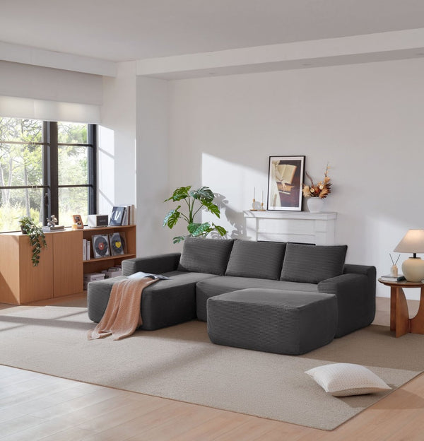 English Elm 105.7"cloud Modular U-shaped Sectional Plush Corduroy Deep Seat Sofa for Living Room W3975S00022