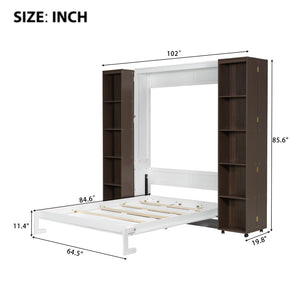 English Elm Queen Murphy Wall Bed with Hydraulic Lift and Push Pull Cabinet Storage Unit Espresso LP000381AAP