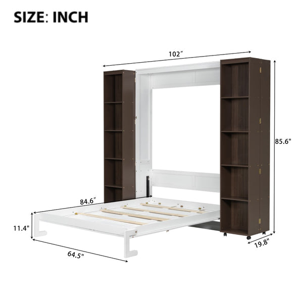 English Elm Queen Murphy Wall Bed with Hydraulic Lift and Push Pull Cabinet Storage Unit Espresso LP000381AAP