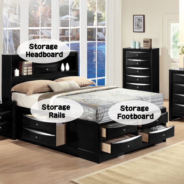 English Elm Ireland Black Finish Full Bed With Integrated Storage & Bookcase Headboard For Compact Spaces B2726S00467