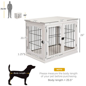 English Elm Pawhut White Dog Crate End Table with Arched Wire Windows and Dual Lockable Doors W2225P229155