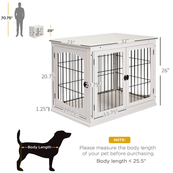 English Elm Pawhut White Dog Crate End Table with Arched Wire Windows and Dual Lockable Doors W2225P229155