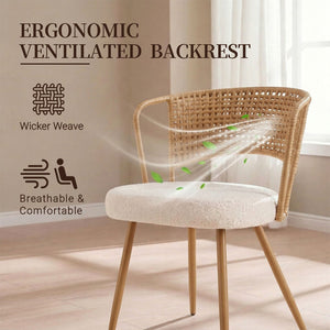 English Elm Wicker Rattan Wingback Dining Chairs Set of Two with Velvet Cushion and Metal Legs W3590P453802
