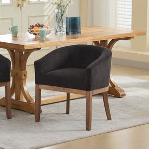 English Elm Mid Century Modern Barrel Dining Chair With Arms - Plush Linen, Durable Hardwood Frame, Versatile Use W1143P346925