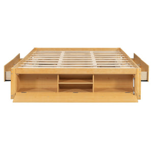 English Elm Queen Platform Storage Bed with Hydraulic Lift Footboard and Four Drawers Antique Finish Natural LP000139AAN