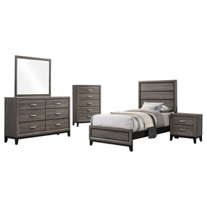 English Elm Cabrillo Two-tone Grey Oak Twin Bedroom Set with Nickel Hardware and Dovetail Storage B062S01688