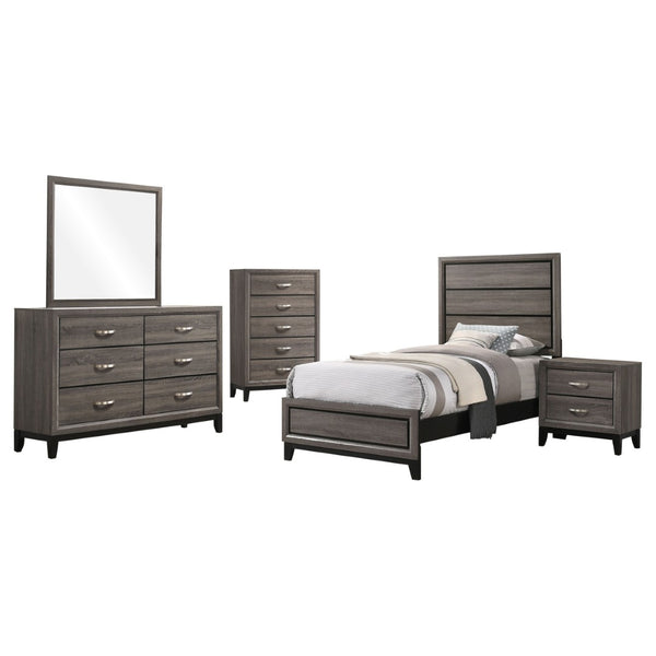 English Elm Cabrillo Two-tone Grey Oak Twin Bedroom Set with Nickel Hardware and Dovetail Storage B062S01688
