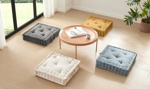 English Elm 1- Piece Tufted Chenille Floor Cushion with Scalloped Edge for Bohemian Living Spaces Charcoal B035P482971