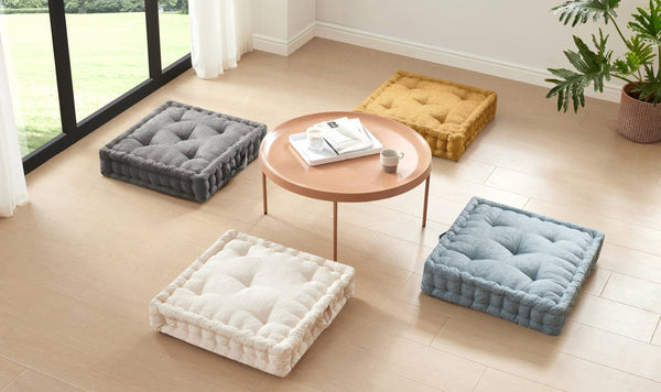 English Elm 1- Piece Tufted Chenille Floor Cushion with Scalloped Edge for Bohemian Living Spaces Charcoal B035P482971