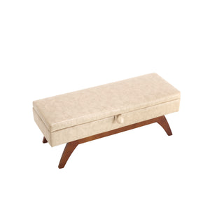 English Elm COOLMORE Teddy fabric storage bench with solid wood feet, hidden compartment for tidy bedroom organization Camel W1539P242722