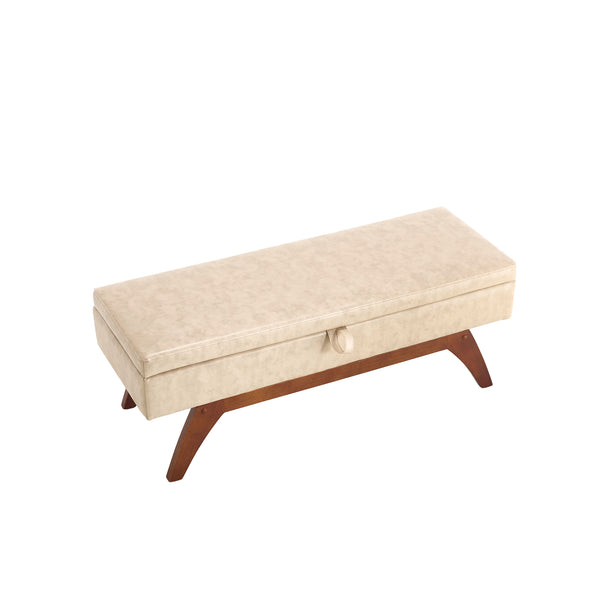 English Elm COOLMORE Teddy fabric storage bench with solid wood feet, hidden compartment for tidy bedroom organization Camel W1539P242722