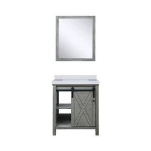 English Elm Ash Grey Bath Vanity Set With White Quartz Top & 28" Mirror - Stylish, Space-Saving Design For Bathrooms B2731S00929