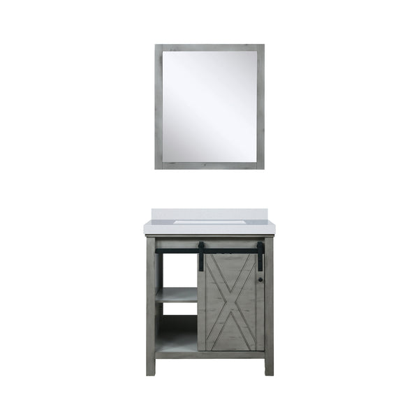 English Elm Ash Grey Bath Vanity Set With White Quartz Top & 28" Mirror - Stylish, Space-Saving Design For Bathrooms B2731S00929