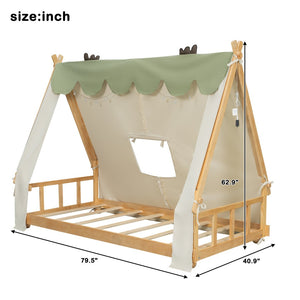 English Elm Twin Cabin Bed with Detachable Tent Skylight and Woodland Deer Antler Accents White N708P356716K