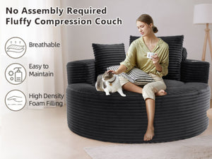 English Elm Round Cloud Sectional Sofa Bed with Memory Foam Cushions for Studio Living Spaces Black W3224P444284