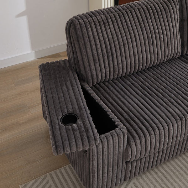 English Elm 110-Inch Oversized Corduroy Corner Sofa with Storage, USB & Cup Holders, Deep Plush Seating Comfort DARK GREY W834S00285