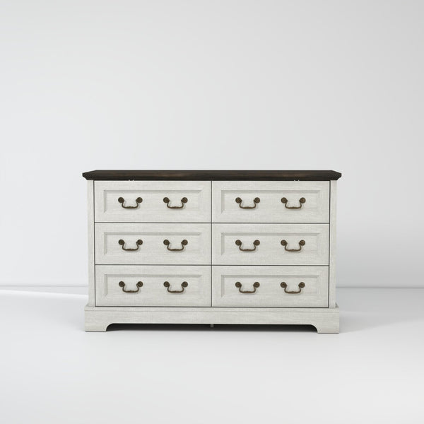 English Elm Farmhouse Six Drawer Dresser Rustic Grey Engineered Wood Chest for Bedroom or Living Room B2770P494657