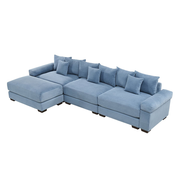 English Elm 130" Oversized Modular L-Shape Sectional Couch - Soft Corduroy, Ergonomic Design, Ottoman & 9 Pillows W714S01351