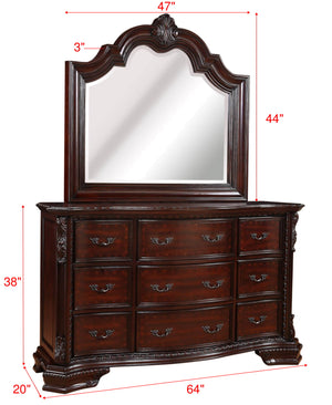 English Elm 1pc Classic Nine-Drawer Dresser 64"x20"x38" Dark Cherry Finish Antique Brass Handles Solid Wood B2741P366067