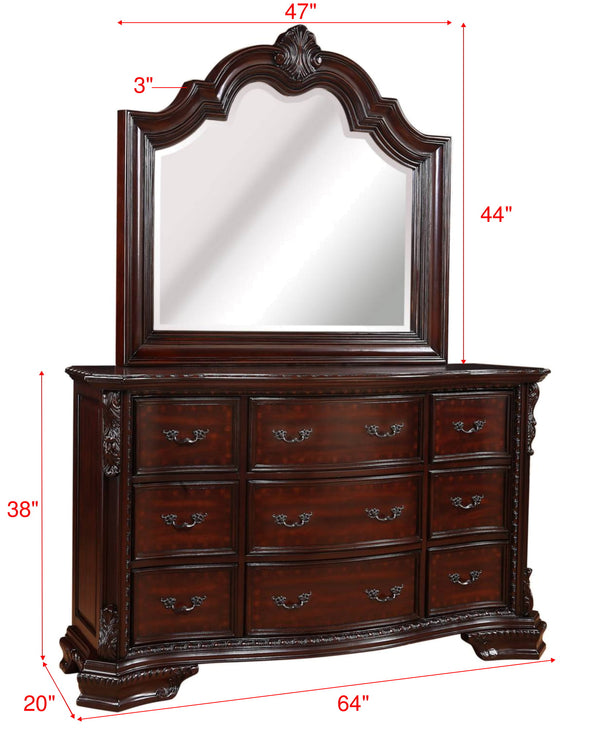 English Elm 1pc Classic Nine-Drawer Dresser 64"x20"x38" Dark Cherry Finish Antique Brass Handles Solid Wood B2741P366067