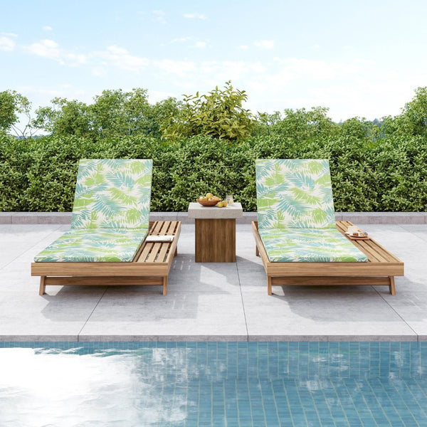 English Elm Lounge Chaise Outdoor Acacia Wood Slatted Frame with Water Resistant Cushion Resort Style Green Leaf,Light Brown N770P442L18L