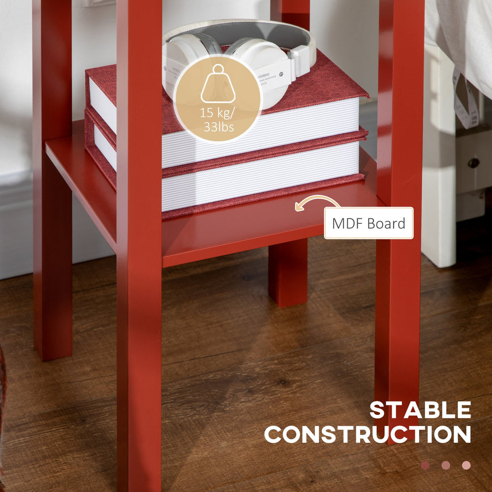 English Elm HOMCOM Narrow 2-Tier Side Table with Drawer and Elevated Shelf — Slim Accent End Table, Sturdy Storage Red W2225P200906