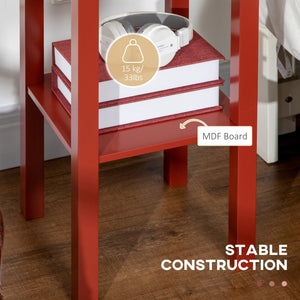 English Elm HOMCOM Narrow 2-Tier Side Table with Drawer and Elevated Shelf — Slim Accent End Table, Sturdy Storage Red W2225P200906
