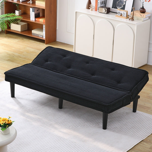 English Elm This 66-inch corduroy sofa bed with button-back design, sturdy wood frame, comfy sponge cushions, 500lb capacity Black W3371P311444