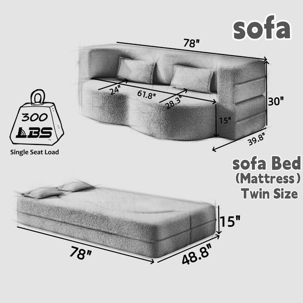 English Elm Modern Corduroy Floor Sofa Foldable Twin Sleeper Foam Filled for Compact Living Spaces Light Grey W1885P435361