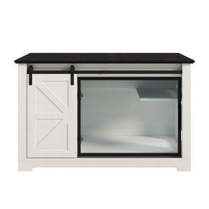 English Elm 46" Farmhouse Litter Box Enclosure with Barn Door Led Lighting and Storage Cabinet N704P402453K