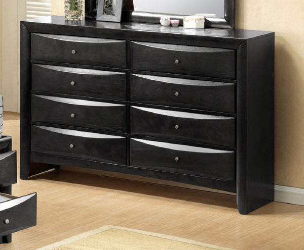 English Elm 1Pc Contemporary Nightstand with Beveled Drawers and Silver Knobs, Solid Wood Accent Table for Bedroom Storage and Style Black 60.5 L x 18 W x 43.2 H B011P216697