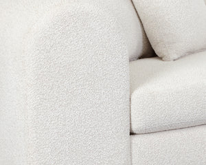 Sunpan Caspian Sofa - Luxe Boucle Copenhagen White Upholstery with Light Oak Base for Ultimate Comfort