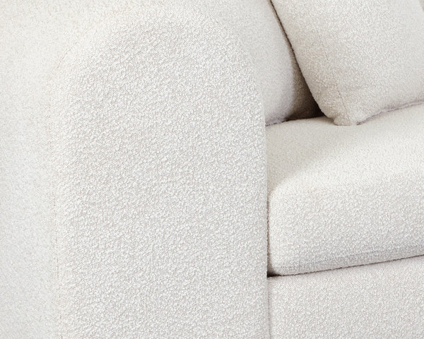 Sunpan Caspian Sofa - Luxe Boucle Copenhagen White Upholstery with Light Oak Base for Ultimate Comfort