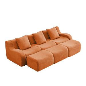 English Elm Three-Seat Modular Sofa with Plush Teddy Fabric, No Assembly, Ergonomic Curved Armrests & Non-Slip Base Orange W714S01452