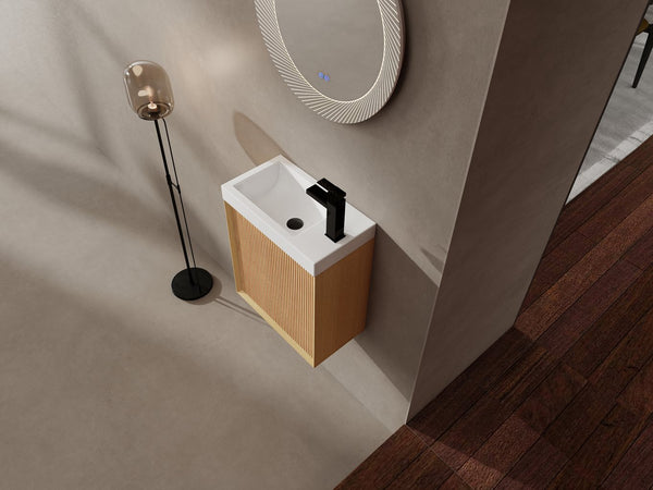English Elm 18.5" Wall-Mounted Bathroom Vanity With Resin Sink & Soft-Close Door For Smart Space-Saving Design W1972P362127
